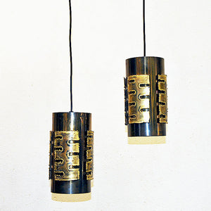Danish Brutalist Brass cylinder pendants by Svend Aage Holm-Sørensen 1960s