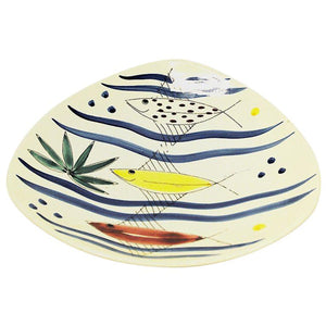 Ceramic dish with fish motives by Inger Waage, Stavangerflint Norway 1950s