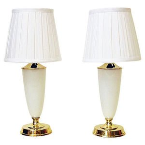 Norwegian pair of opaline glass and brass table lamps from Høvik 1956