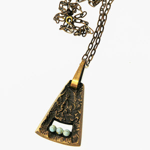 Scandinavian bronze triangle shaped pendant with stones 1970s