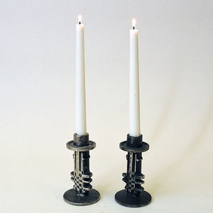 Stainless Steel brutalist pair of candleholders by Olav Joa for Polaris 1970s - Norway