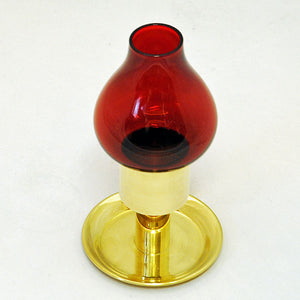 Scandinavian Vintage red glass brass candle holder 1960s