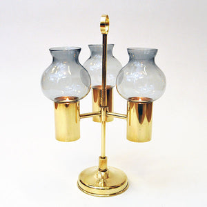 Norwegian Odel Brass Candleholder three arms and smoked shades 1960s