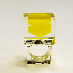 Acrylic vintage ring with square yellow plate by Siv Lagerström 1970`s, Sweden
