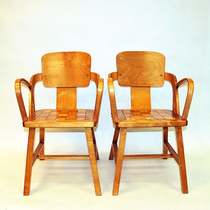 Great Norwegian pair of birch arm chairs by Per Aaslid 1950s