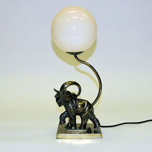 Swedish Art Deco Elephant table lamp with opaline glass shade 1930s
