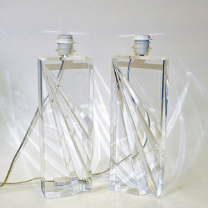 Rectangular Vintage clear acrylic glass tablelamp pair 1970s