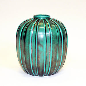 Green glazed ceramic vase by Upsala Ekeby Sweden 1930s