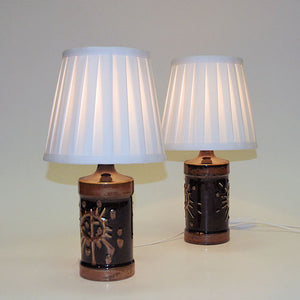 Tablelamp pair Fibula in brown glazed ceramic by Carl Harry Stålhane - Sweden 1960s