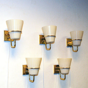 Scandinavian brass and opaline glass wall lamp 1950s, pcs