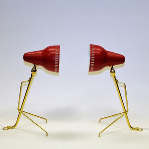 Swedish Red metal and brass desk lamp pair by Falkenberg 1950s