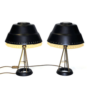 Black and classic pair of metal table lamps by Uppsala Armaturfabriks 1950s