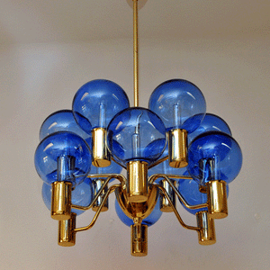 Patricia Chandelier with Blue Glass Model T372/12 by Hans-Agne Jakobsson -Sweden, 1950s