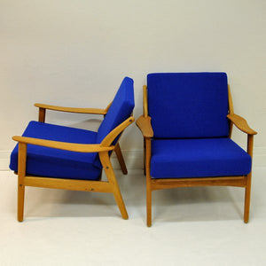 Pair of Danish Armchairs in blue fabric, Niels Koefoed - Denmark