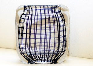 Vintage vas av glas med lila linjer, Hermann Bongard 1950-tal