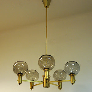 Brass Ceiling Lamp with five smokey glassdomes 196