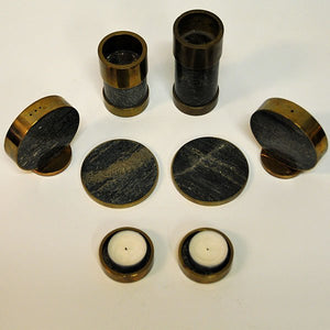Saulo Candleholders with Salt & Pepperset of stone and brass, Sulitjelma - Norway