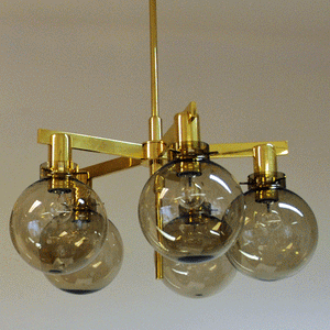 Pastoral Five armed Ceilinglamp mod T348/5 smoked glass1959, Hans-Agne Jakobsson, Sweden