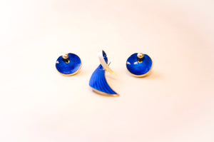 Silver brosch & earrings with blue enamel, Albert