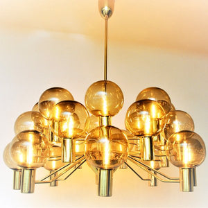 Chandelier Patricia T372/15 with smoked glassdomes 1960`s by Hans Agne Jakobsson, Markaryd
