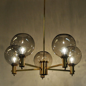 Brass Ceiling Lamp with smokey glassdomes 1960`s - Scandinavia