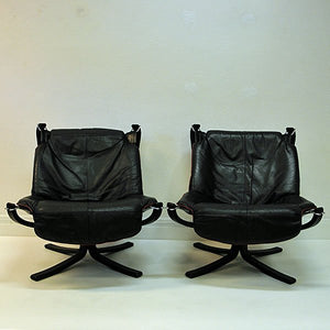 Black Falcon Lounge chairs Deluxe set of two by Sigurd Resell, Norway 1970`s