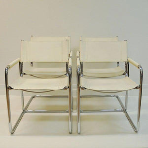 Set of 4 white Leather armchairs 1970/80s by Linea Veam, Cantilever - Italy