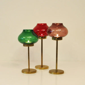 Candle holder set of three with coloured glassdomes
