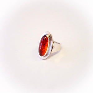 Oval Sterling Amber Ring, N E From