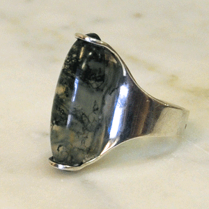 Rough Silverring with a clear greenish oval stone, Scandinavia