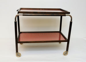 Art Deco Trolley with red trays on wheels 1930s, Sweden