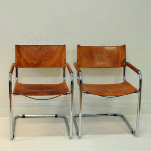 Set of 4 Leather armchairs 1960`s model S33 by Mart Stam, Fasem - Italy