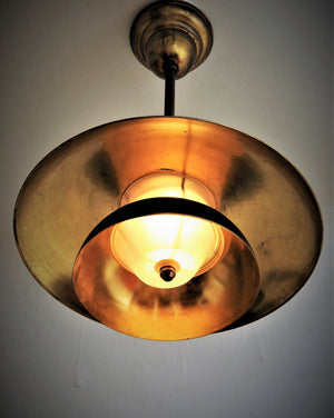 Industrial Ceiling lamp in green and brass