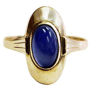 Klassisk blå skandinavisk oval sten silverring 1950-tal