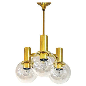 Brass Ceiling Lamp with three downwards glass domes 1960`s - Sweden
