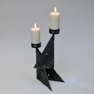 Scandinavian brutalist metal candleholder for two candles 1970s