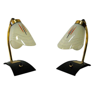 Scandinavian pair of glass and brass table & wall lamp 1950s