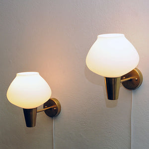 Brass and opaline glass wall lamp pair by Asea - Sweden 1950s
