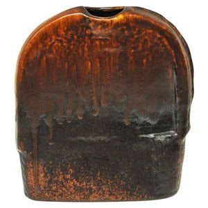 Rustic flat vintage ceramic vase by Heiner Balzar for Steuler, W.Germany 1970`s