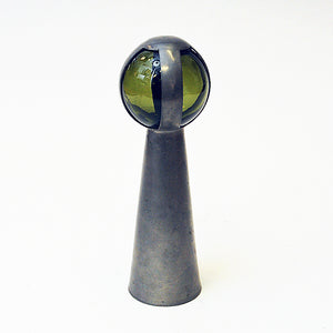 Vintage pewter and glass hand bell by Gunnar Havstad, Norway 1950s
