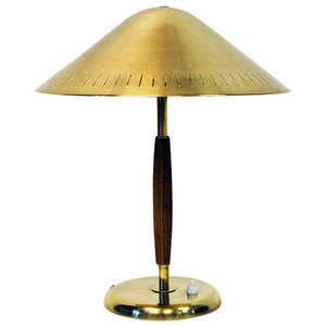 Swedish Brass and Elm Tablelamp by Harald Notini for Böhlmarks 1940s