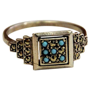 Scandinavian Silver ring with small blue and clear stones 1970s