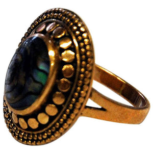 Oval bronze ring with shimmering stone by Pentti Sarpaneva  Finland 1960s