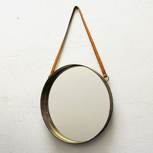 Round decorative vintage brass mirror by Bror Moje 39cmD Sweden 1960s