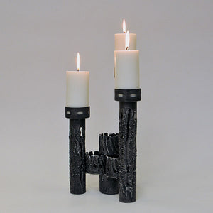 Scandinavian large brutalist metal candleholder for three candles 1970s