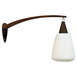 Wall lamp of teak and opaline glass Sweden 1950s