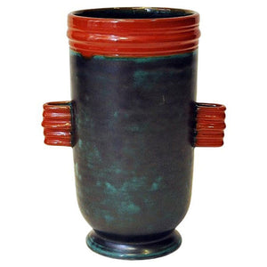 Glaced browngreen and orange Ceramic vase by Upsala-Ekeby, Sweden 1940s