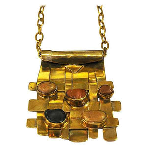Square naturstone and brass necklace by Anna Greta Eker, Norway 1960s
