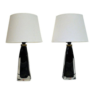 Black glass tablelamp pair RD1323 by Carl Fagerlund for Orrefors, Sweden 1960s