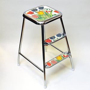 Swedish midcentury step stool of chromed steel by Awab 1950s